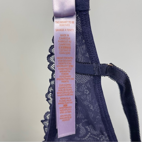 Savage x Fenty by Rihanna Allover Lace T-Shirt Bra 32D Purple Blue Sexy Push Up - Picture 16 of 16